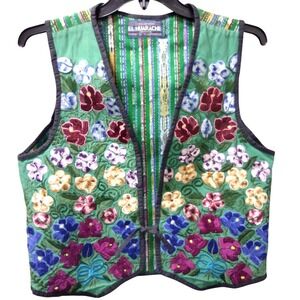 Vtg El Huarache Guatemala Floral Embroidered Hand Woven Cotton Vest Boho Hippie‎